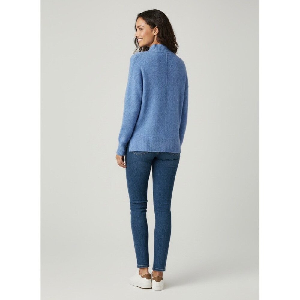 Tahari Blue Mock Neck Ribbed Sweater | Coastal Grandmother Quiet Luxury Preppy S - Picture 11 of 16